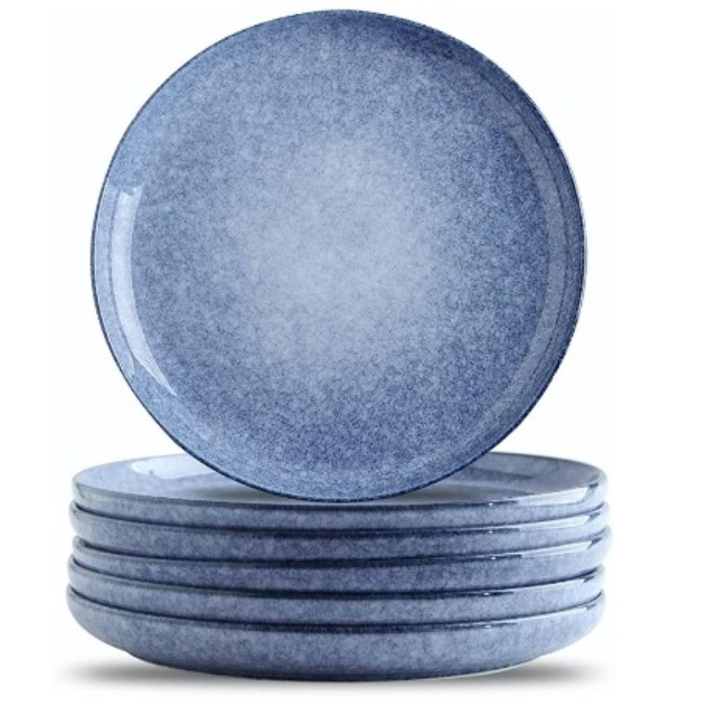 10.25" Ceramic Dinner Plates - Large Porcelain Dinner Plates - Set of 6  (Blue)